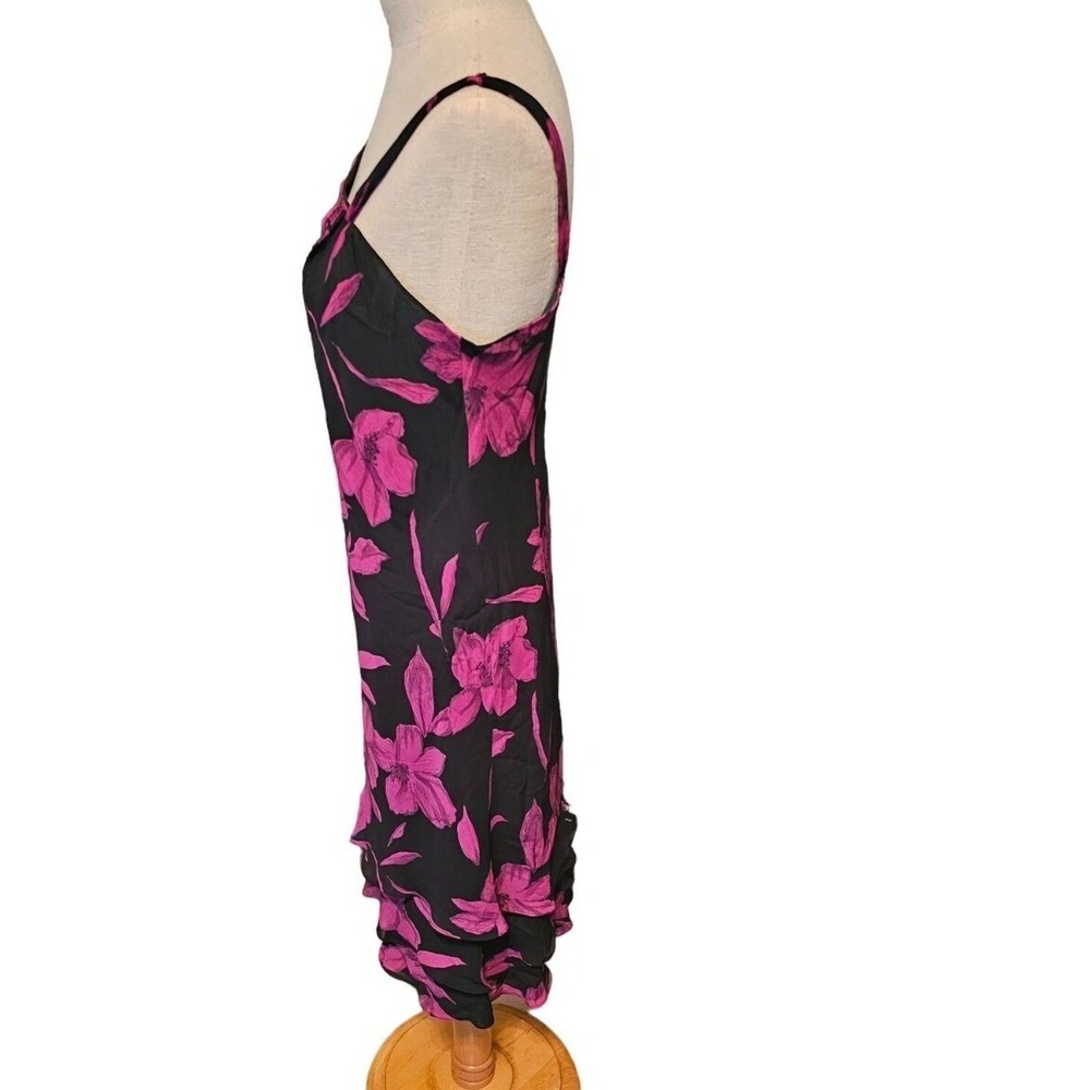 Evan Picone floral dress size 12 fuchsia black asymmetrical midi ruffle hem - Picture 5 of 9